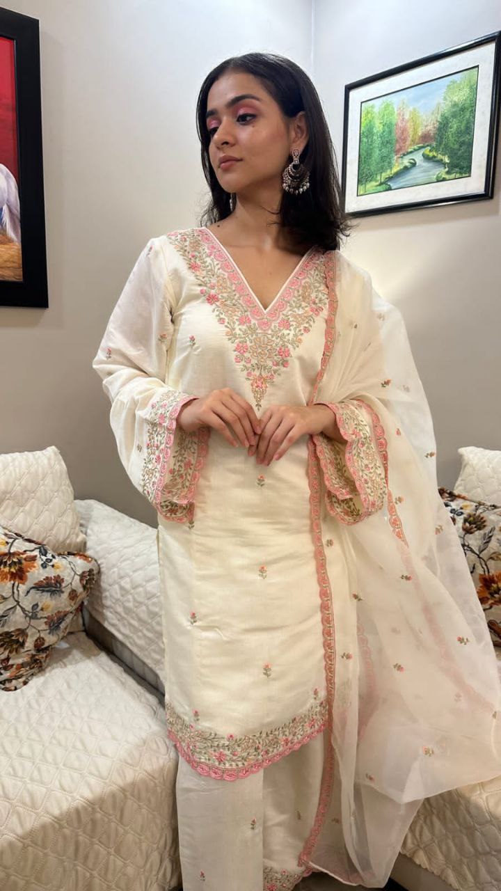 Elegant Pakistani White Bul Bul Suit Set with Embroidery & Sharara