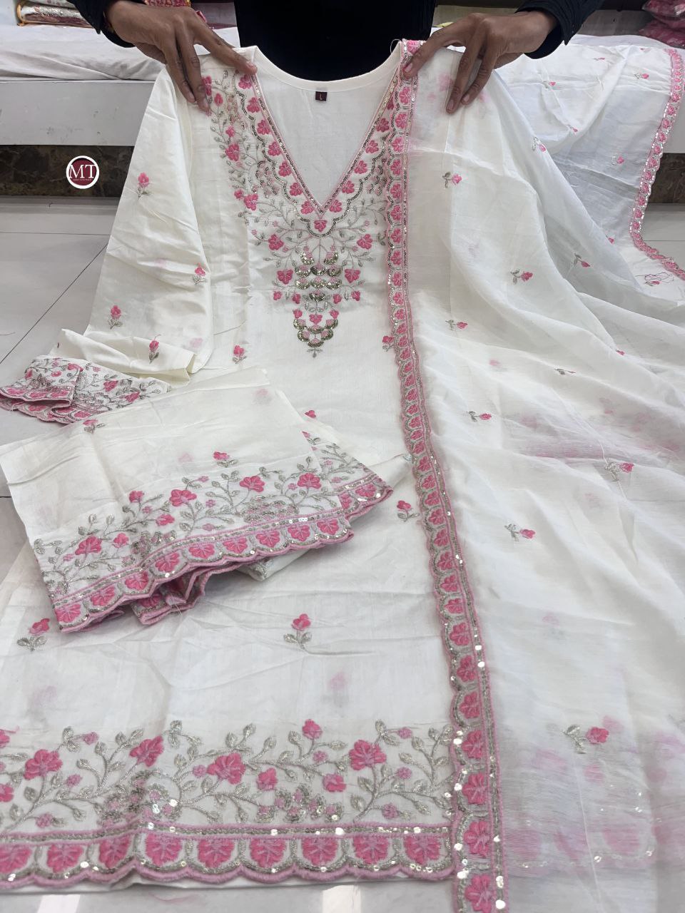 Elegant Pakistani White Bul Bul Suit Set with Embroidery & Sharara