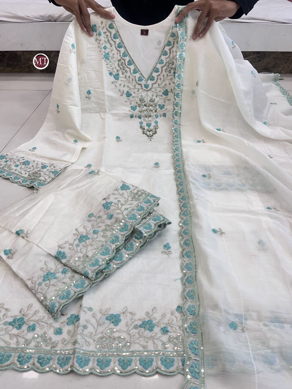 Elegant Pakistani White Bul Bul Suit Set with Embroidery & Sharara