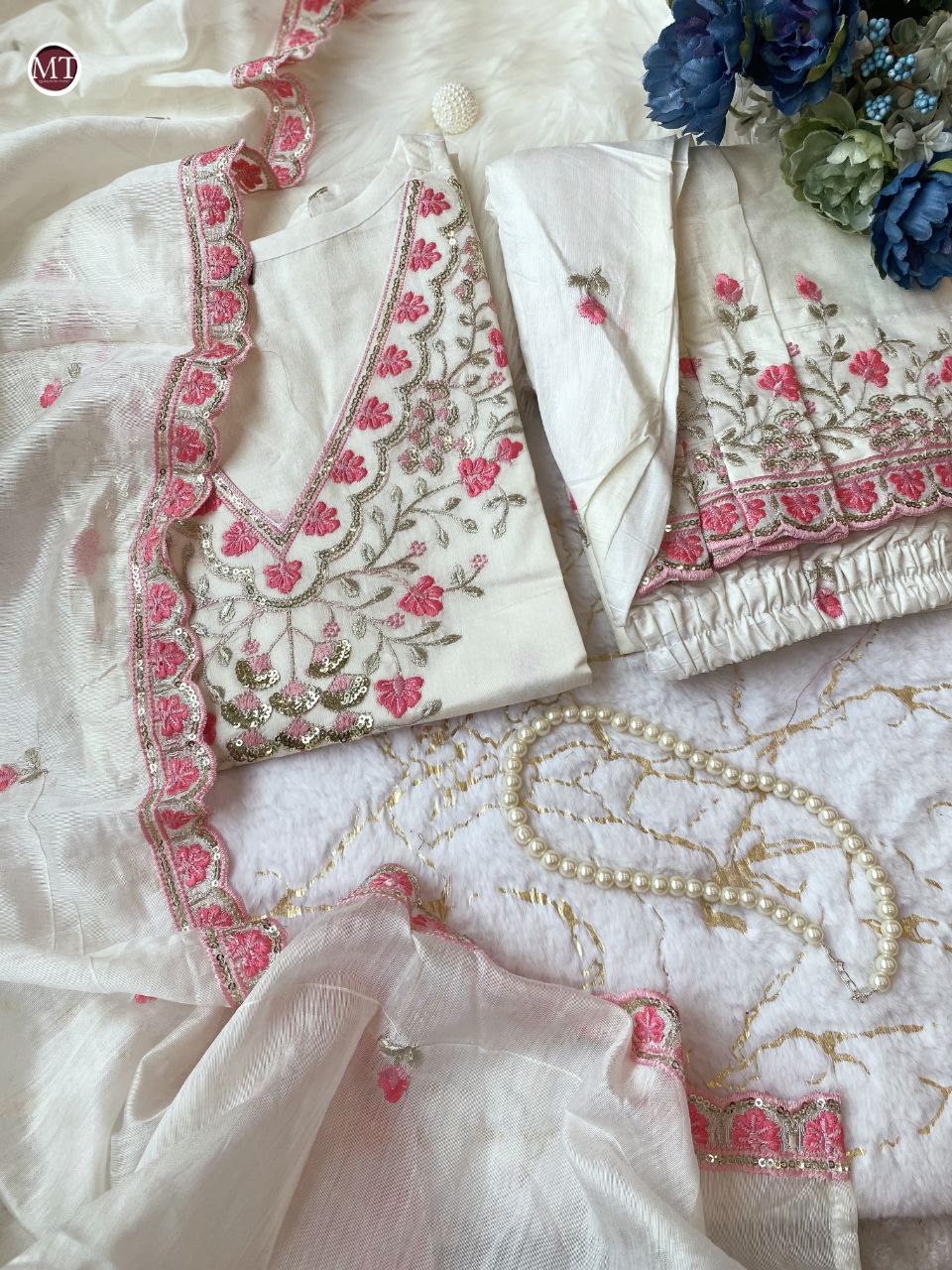 Elegant Pakistani White Bul Bul Suit Set with Embroidery & Sharara