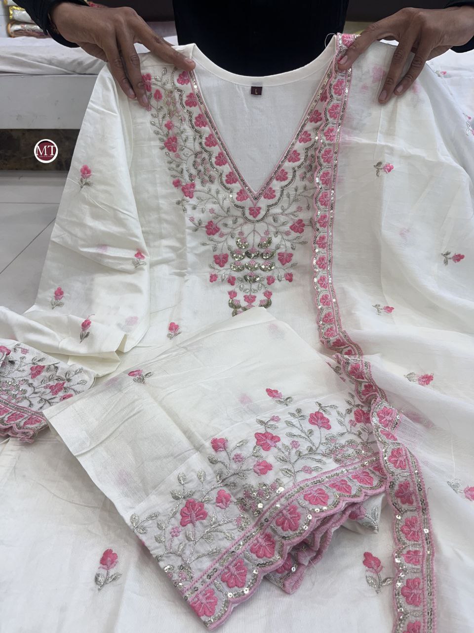 Elegant Pakistani White Bul Bul Suit Set with Embroidery & Sharara