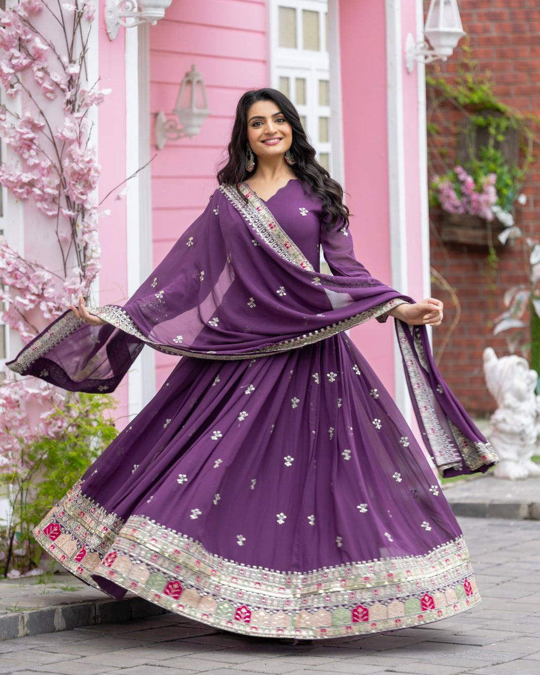 Elegant Party Wear Embroidered Gown with Dupatta β Fully Stitched & Ready to Wear