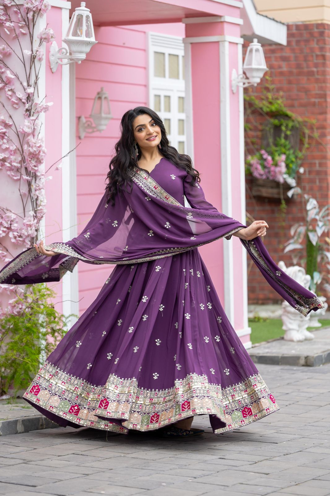 Elegant Party Wear Embroidered Gown with Dupatta β Fully Stitched & Ready to Wear