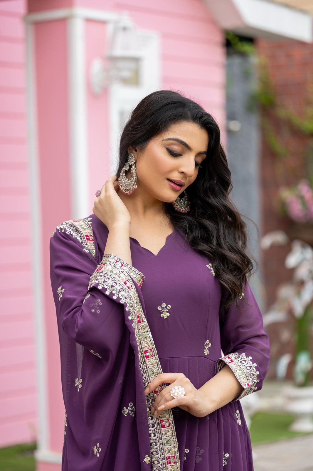 Elegant Party Wear Embroidered Gown with Dupatta β Fully Stitched & Ready to Wear