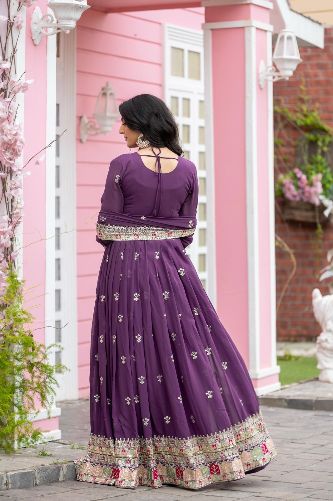 Elegant Party Wear Embroidered Gown with Dupatta β Fully Stitched & Ready to Wear