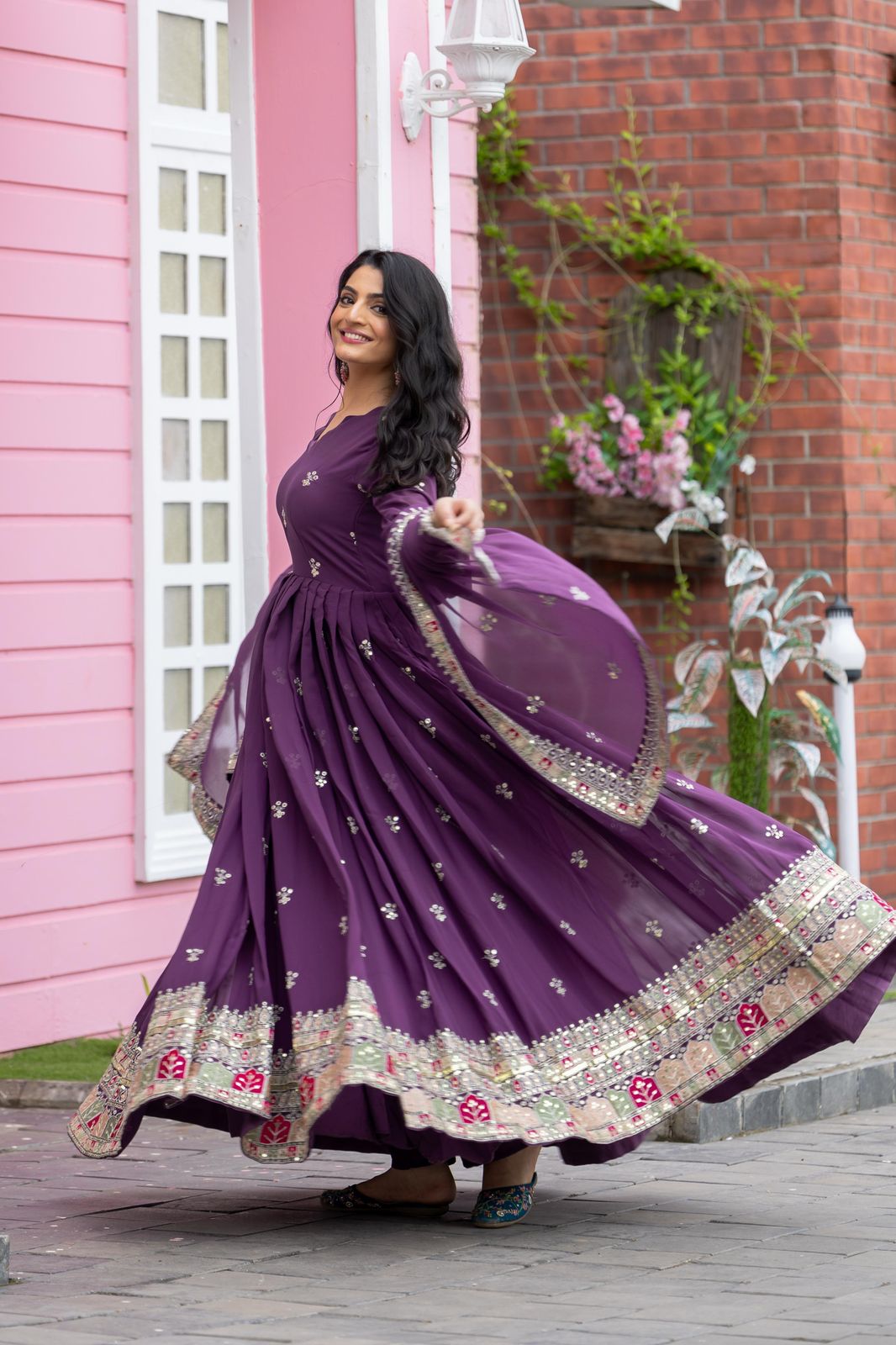 Elegant Party Wear Embroidered Gown with Dupatta β Fully Stitched & Ready to Wear