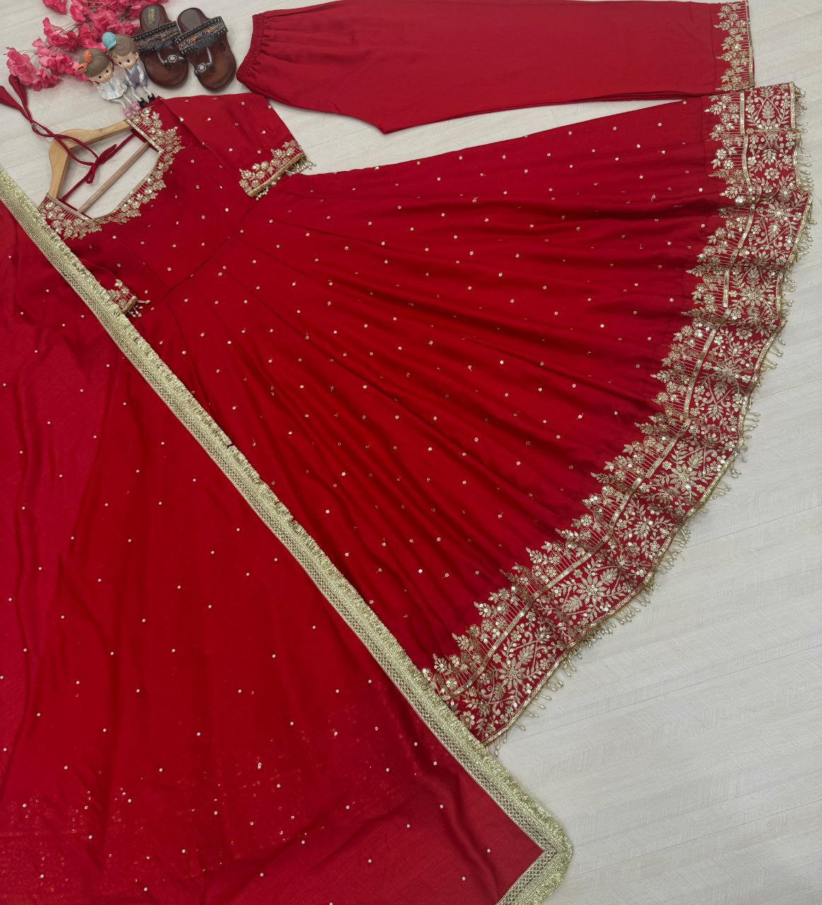 Elegant Party Wear Vichitra Silk Anarkali Gown Set – Embroidery & Sequence Work