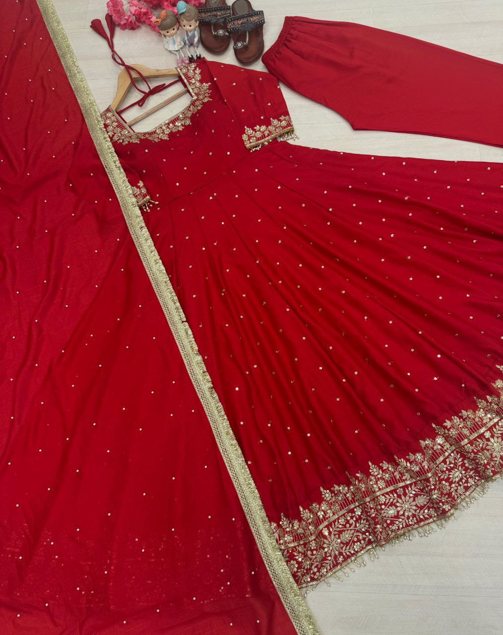 Elegant Party Wear Vichitra Silk Anarkali Gown Set – Embroidery & Sequence Work