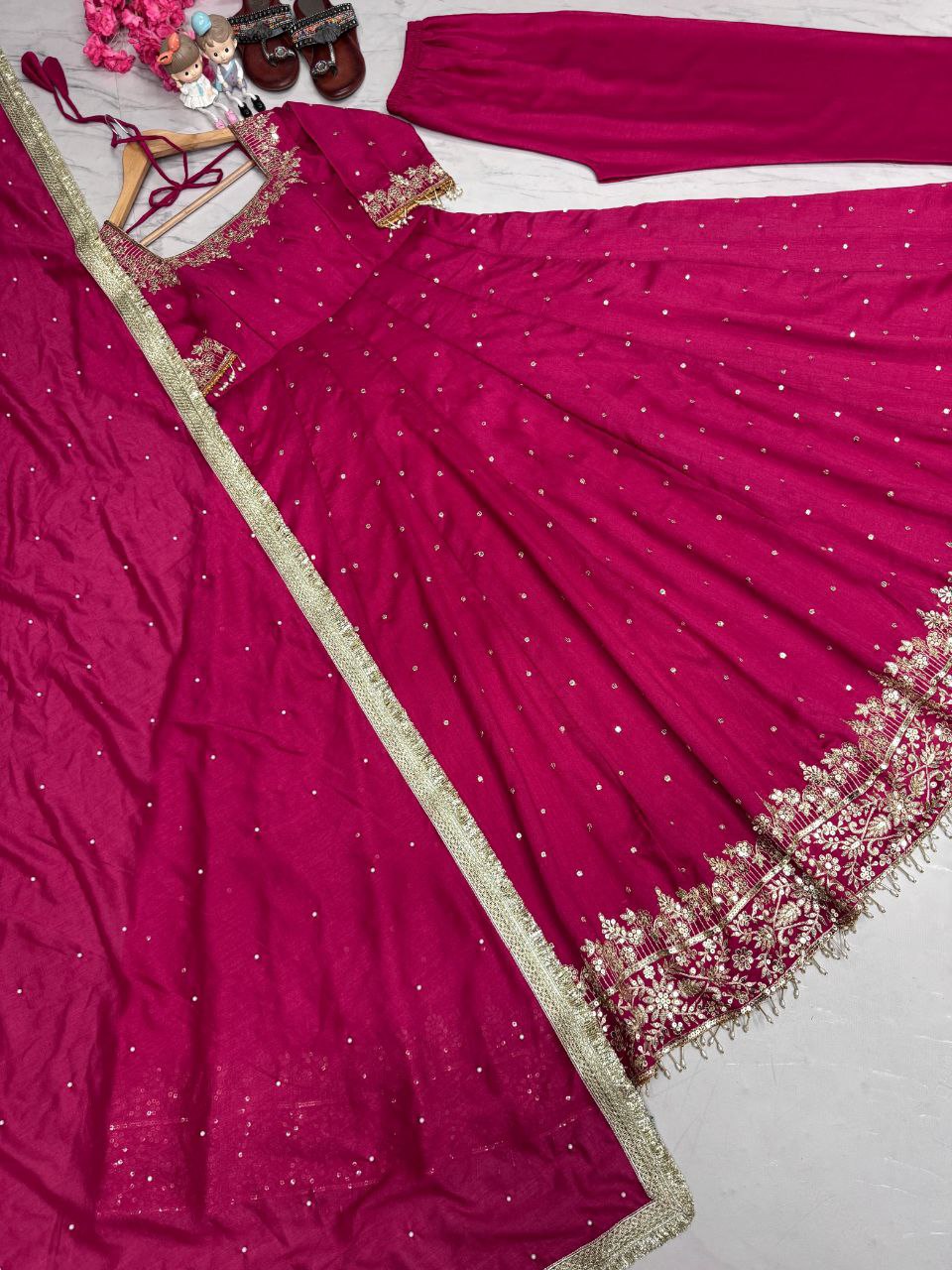 Elegant Party Wear Vichitra Silk Anarkali Gown Set – Embroidery & Sequence Work