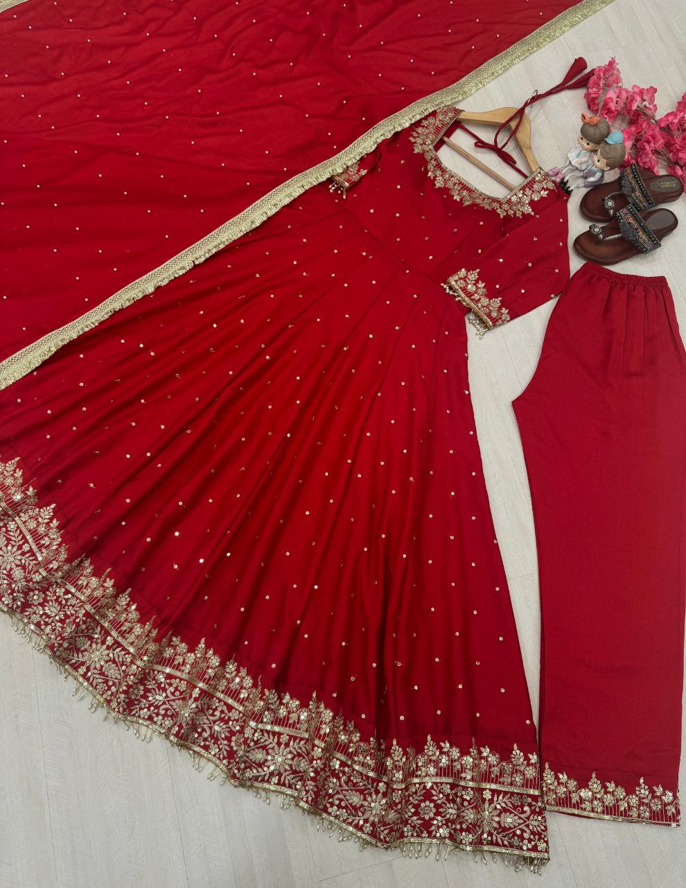 Elegant Party Wear Vichitra Silk Anarkali Gown Set – Embroidery & Sequence Work
