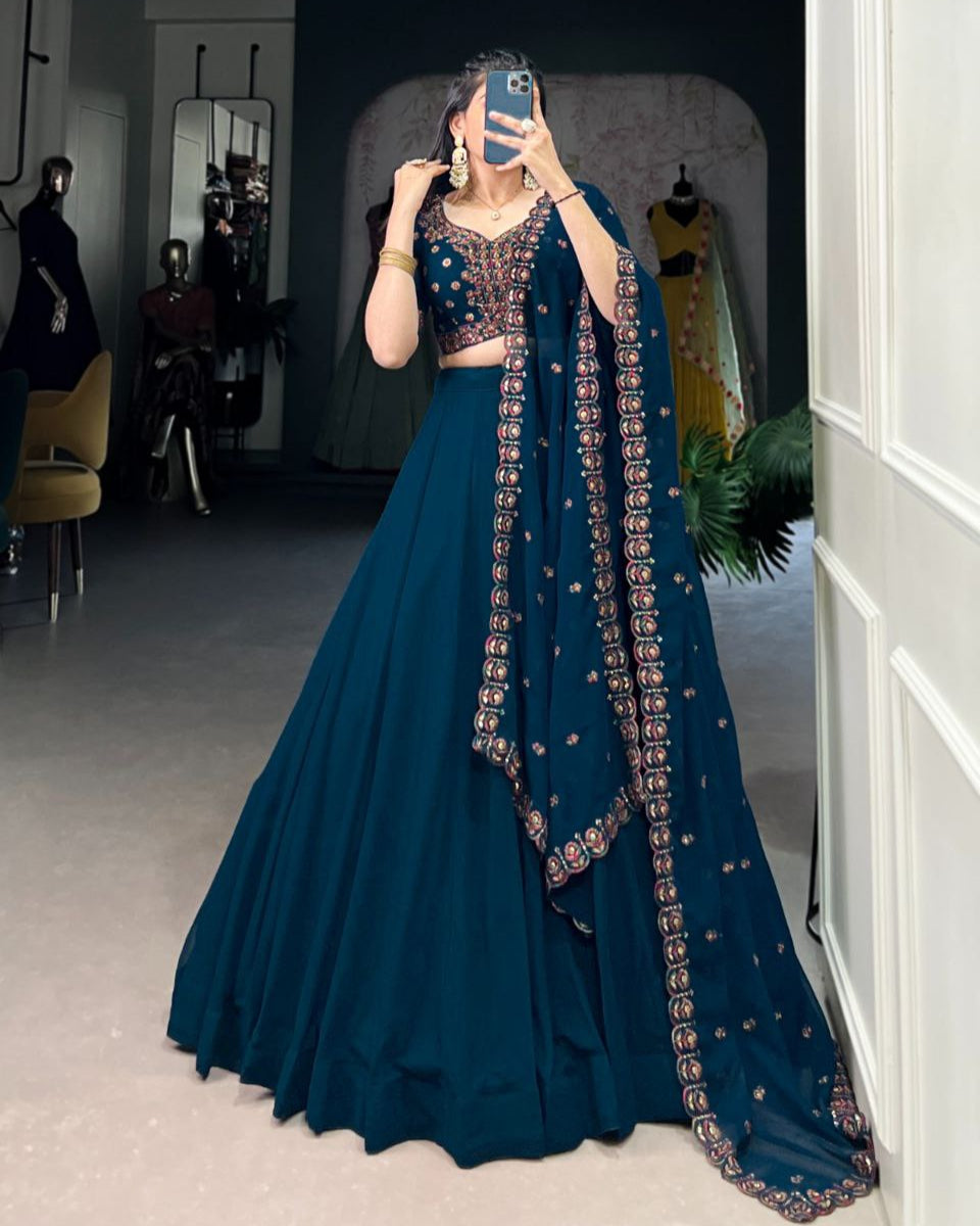 Ethereal Georgette Lehenga Choli Set – A Fusion of Grace and Style