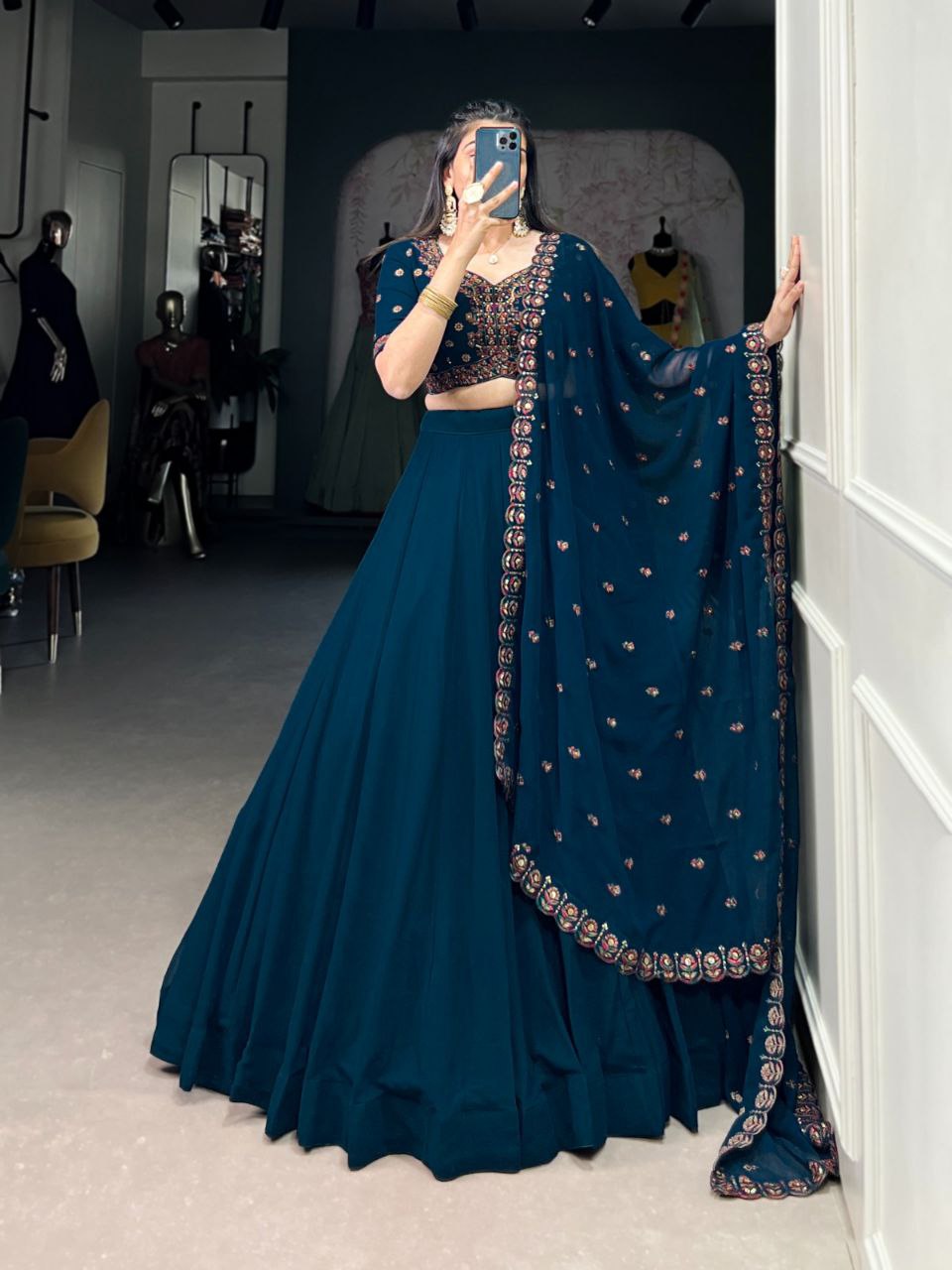 Ethereal Georgette Lehenga Choli Set – A Fusion of Grace and Style