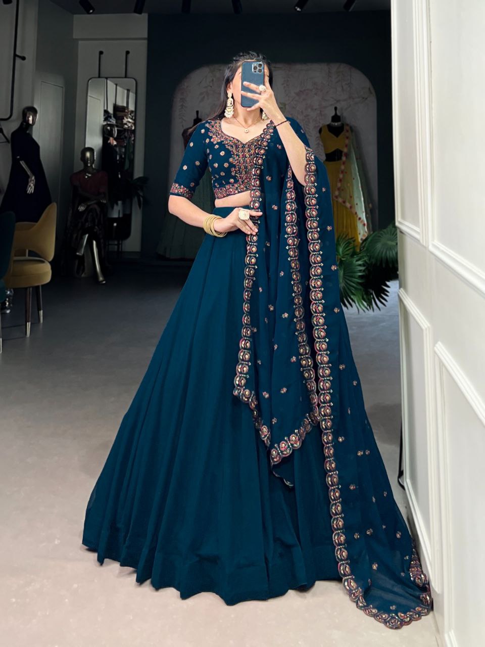 Ethereal Georgette Lehenga Choli Set – A Fusion of Grace and Style