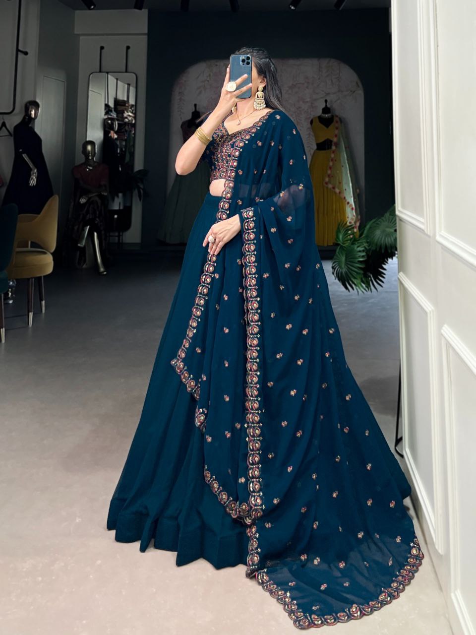 Ethereal Georgette Lehenga Choli Set – A Fusion of Grace and Style