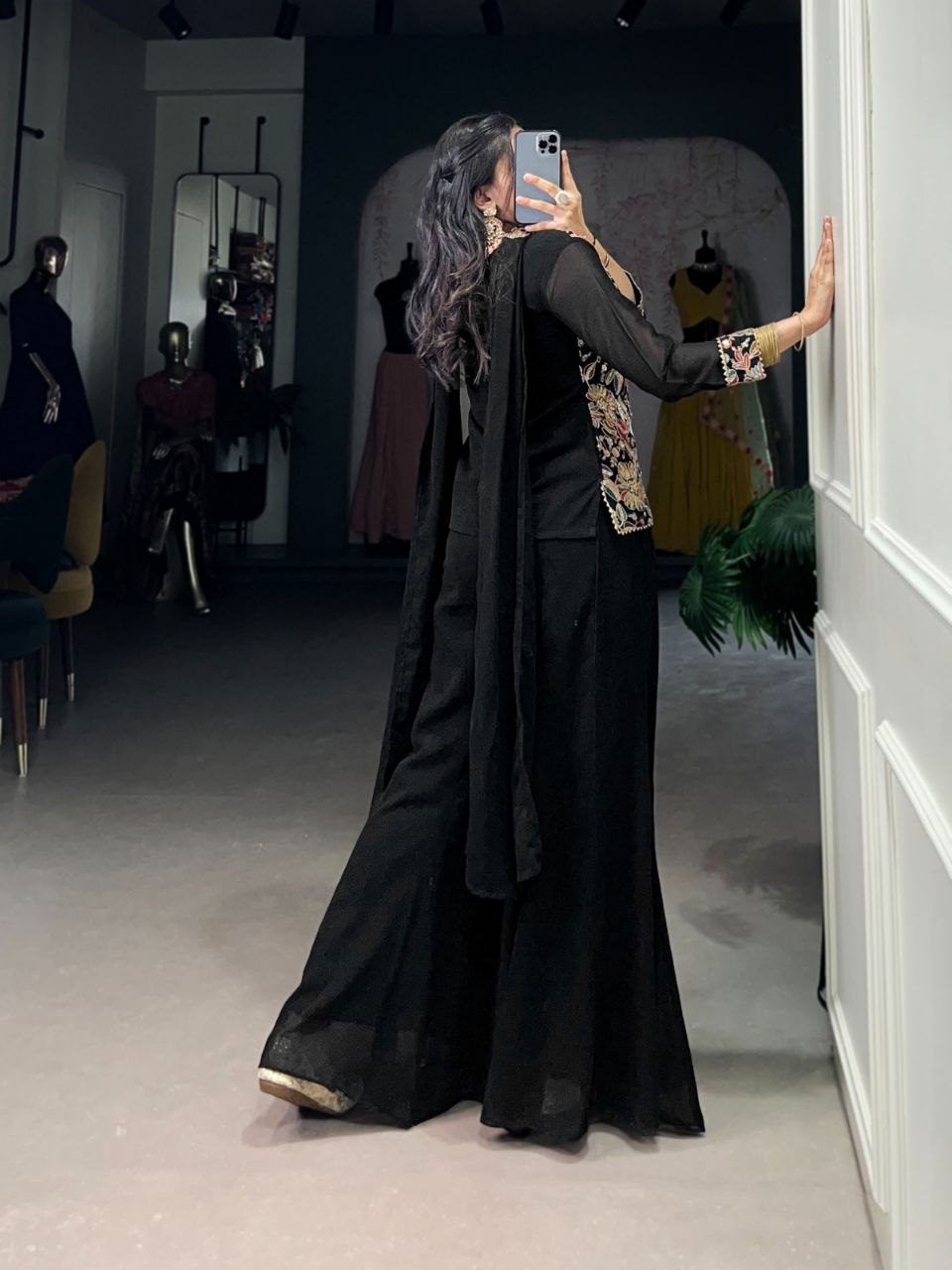 Ethnic Black Eid Collection – Sequins and Thread Embroidered Top, Bottom, and Dupatta Set