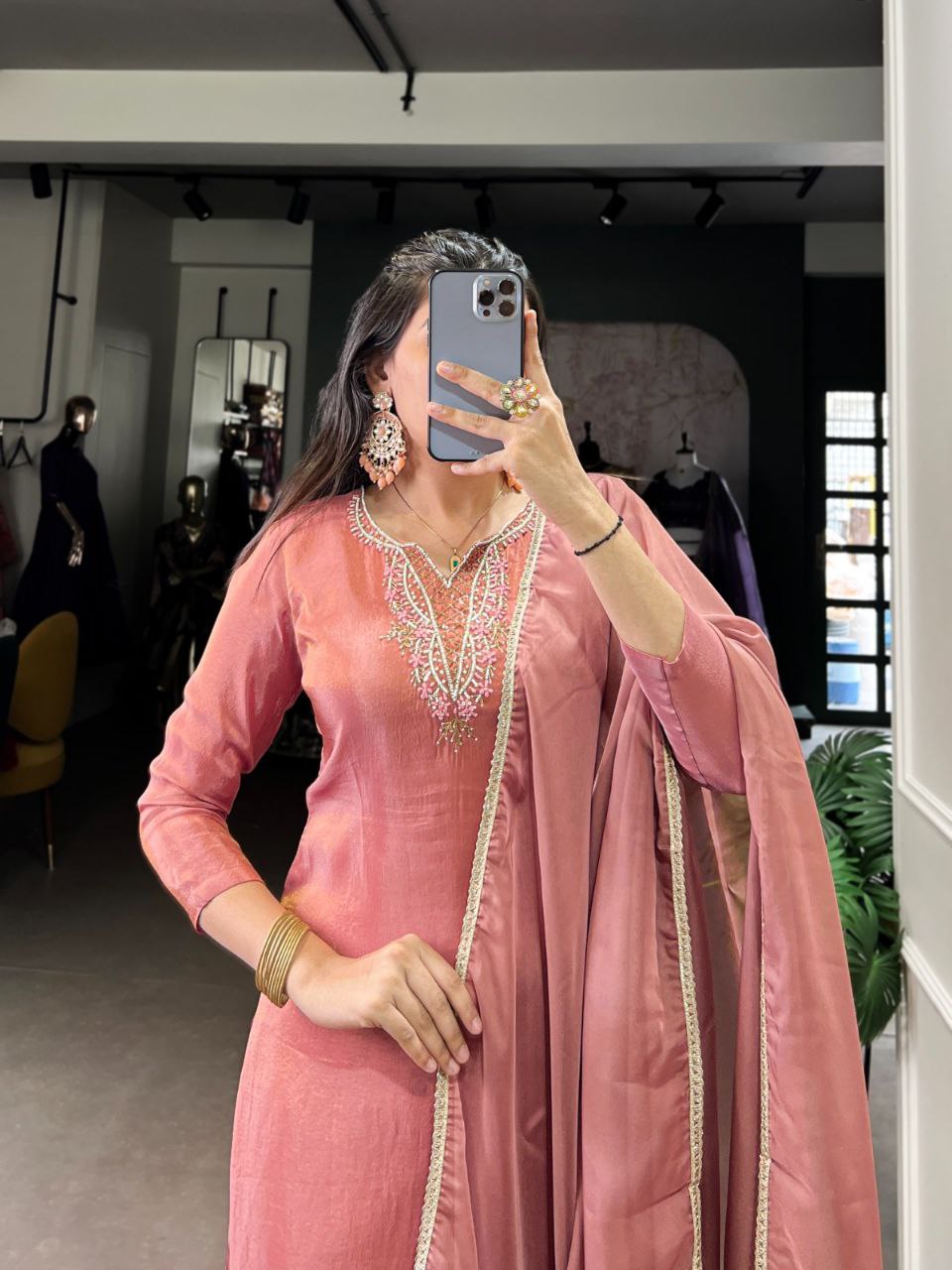 Ethnic Viscose Tissue Kurta Set with Organza Dupatta – Fully Stitched