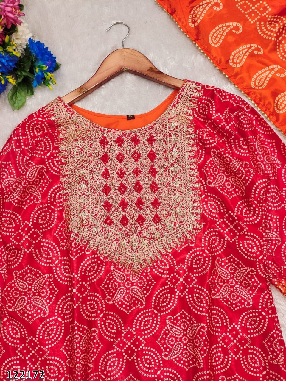 Karwa Chauth Special Sharara Dress: Exclusive Heavy embroidery Bandhej Print Sharara Set