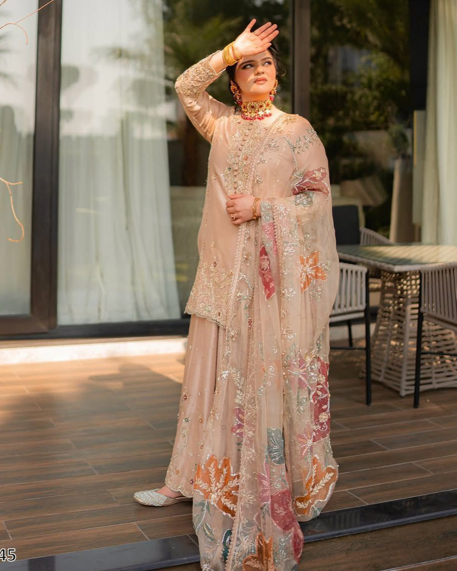 Exclusive Designer Heavy Chinon Suit with Sequence Embroidery