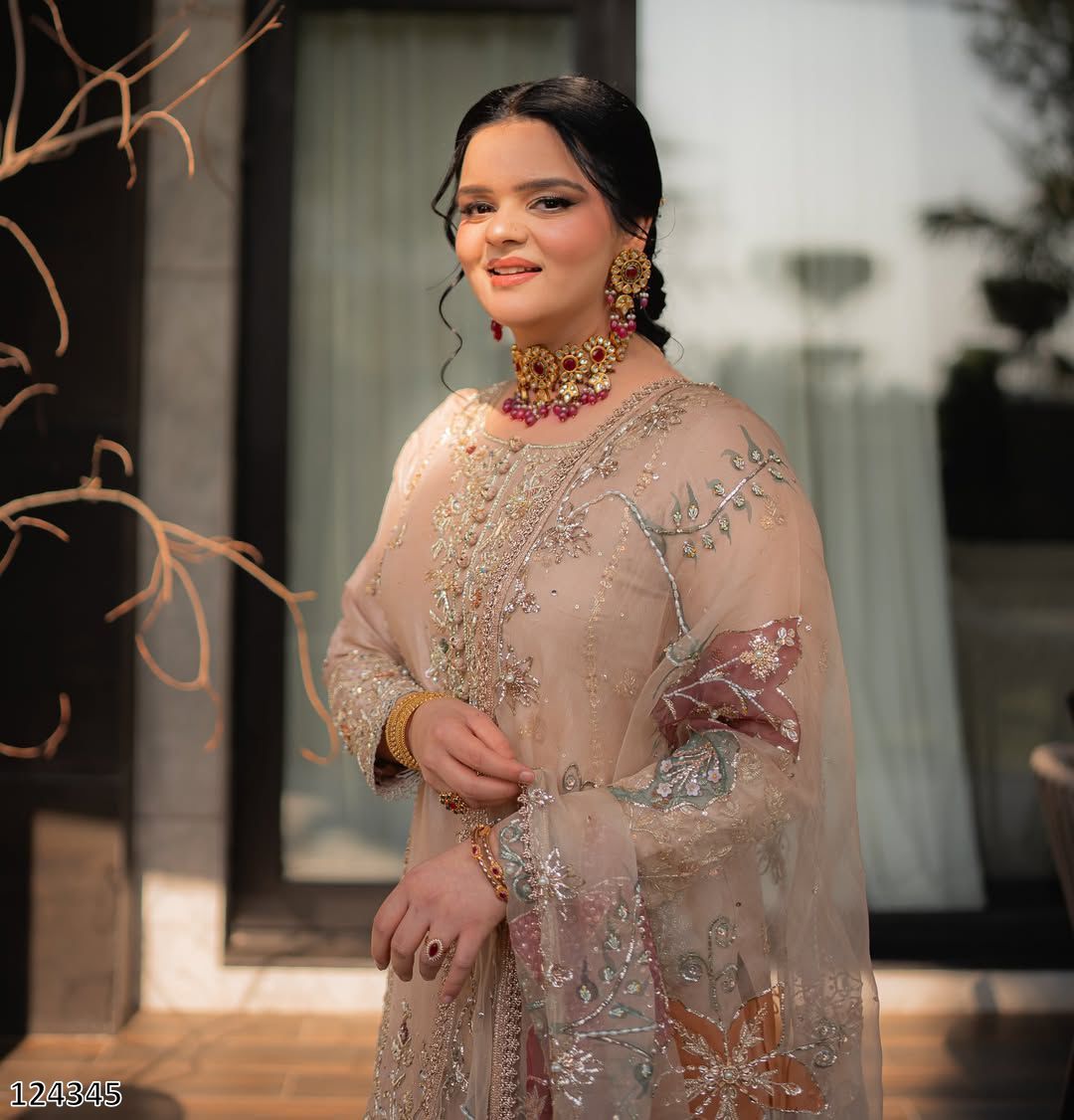 Exclusive Designer Heavy Chinon Suit with Sequence Embroidery