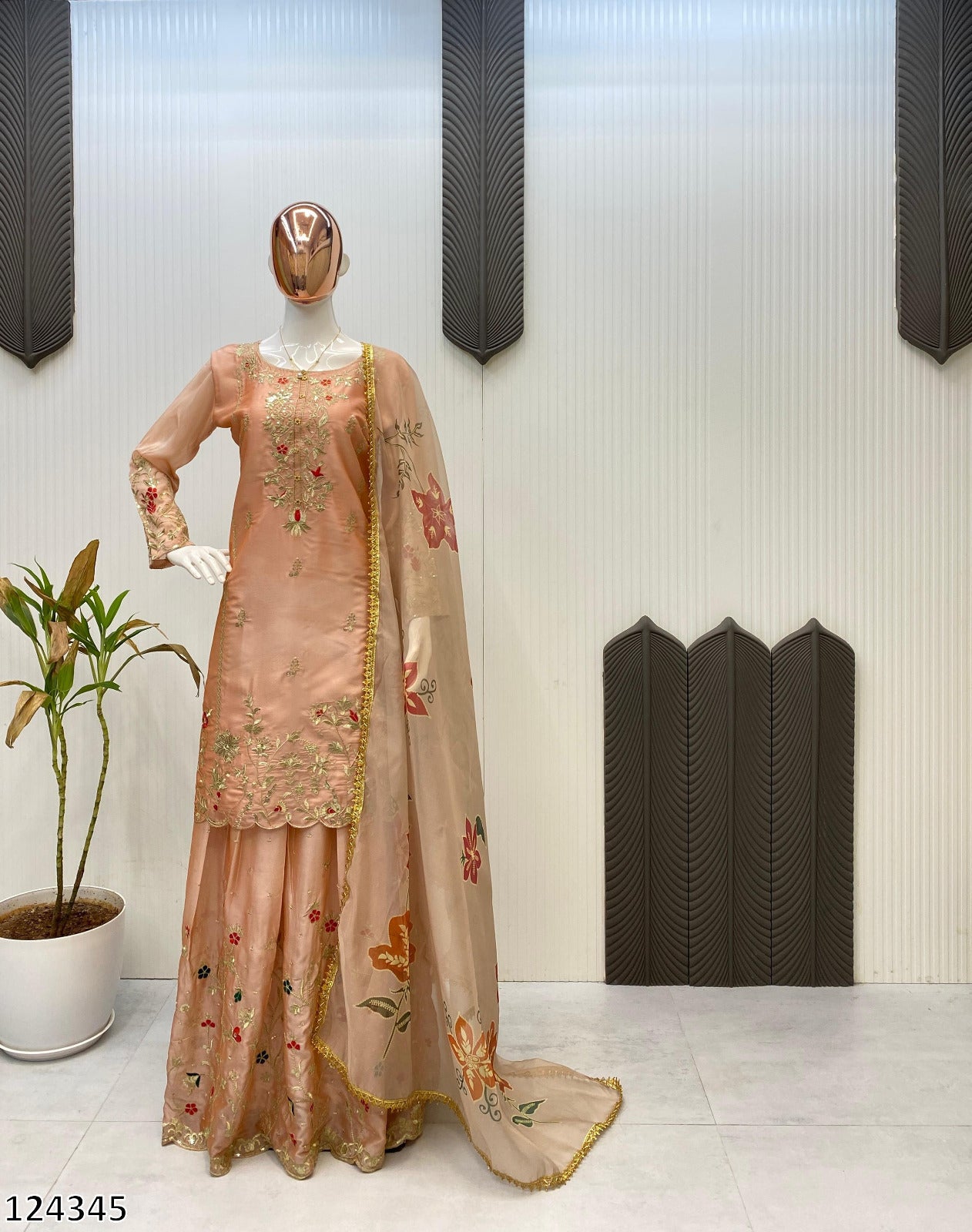 Exclusive Designer Heavy Chinon Suit with Sequence Embroidery