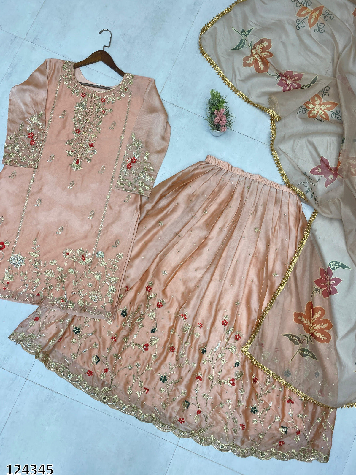 Exclusive Designer Heavy Chinon Suit with Sequence Embroidery
