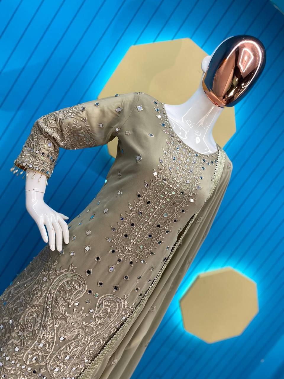 Exclusive Heavy Georgette Sequins Embroidered Suit with Gharara & Dupatta