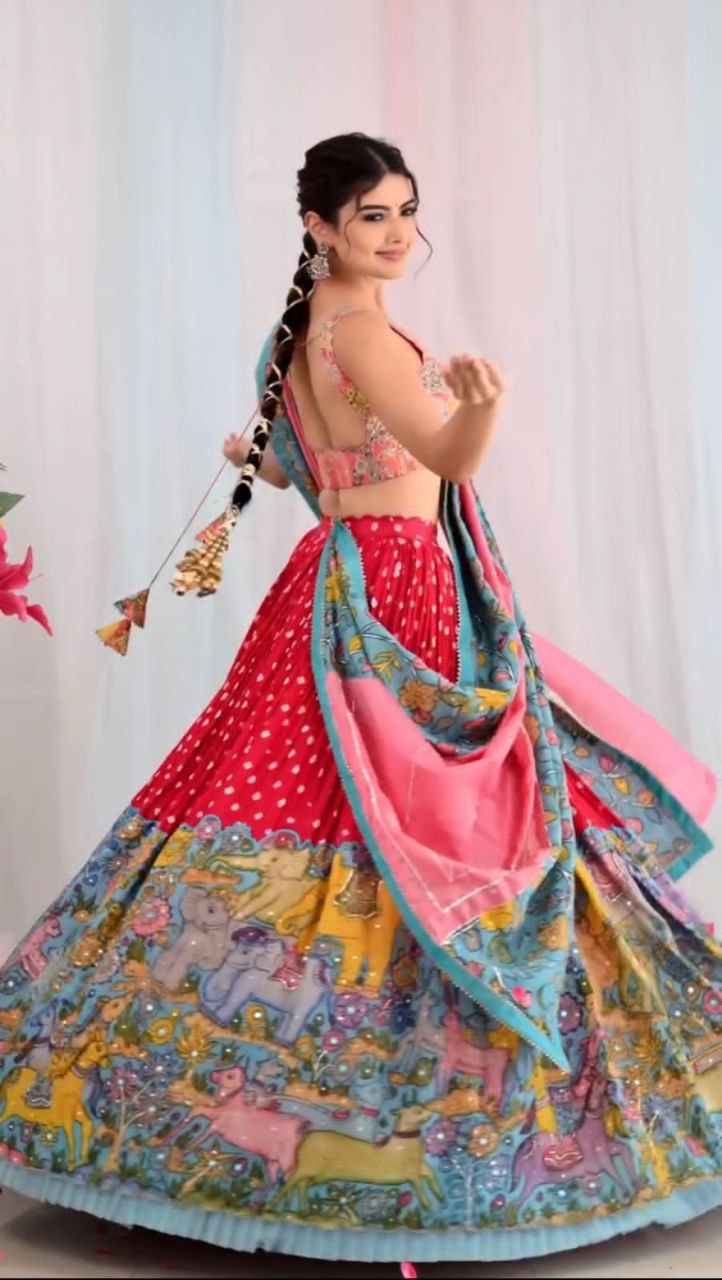 Exquisite Kalamkari Cotton Lehenga Choli with Net Frill Dupatta – A Blend of Tradition & Elegance