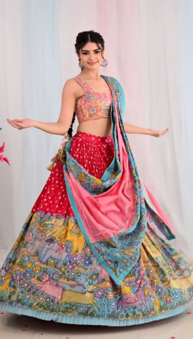 Exquisite Kalamkari Cotton Lehenga Choli with Net Frill Dupatta – A Blend of Tradition & Elegance