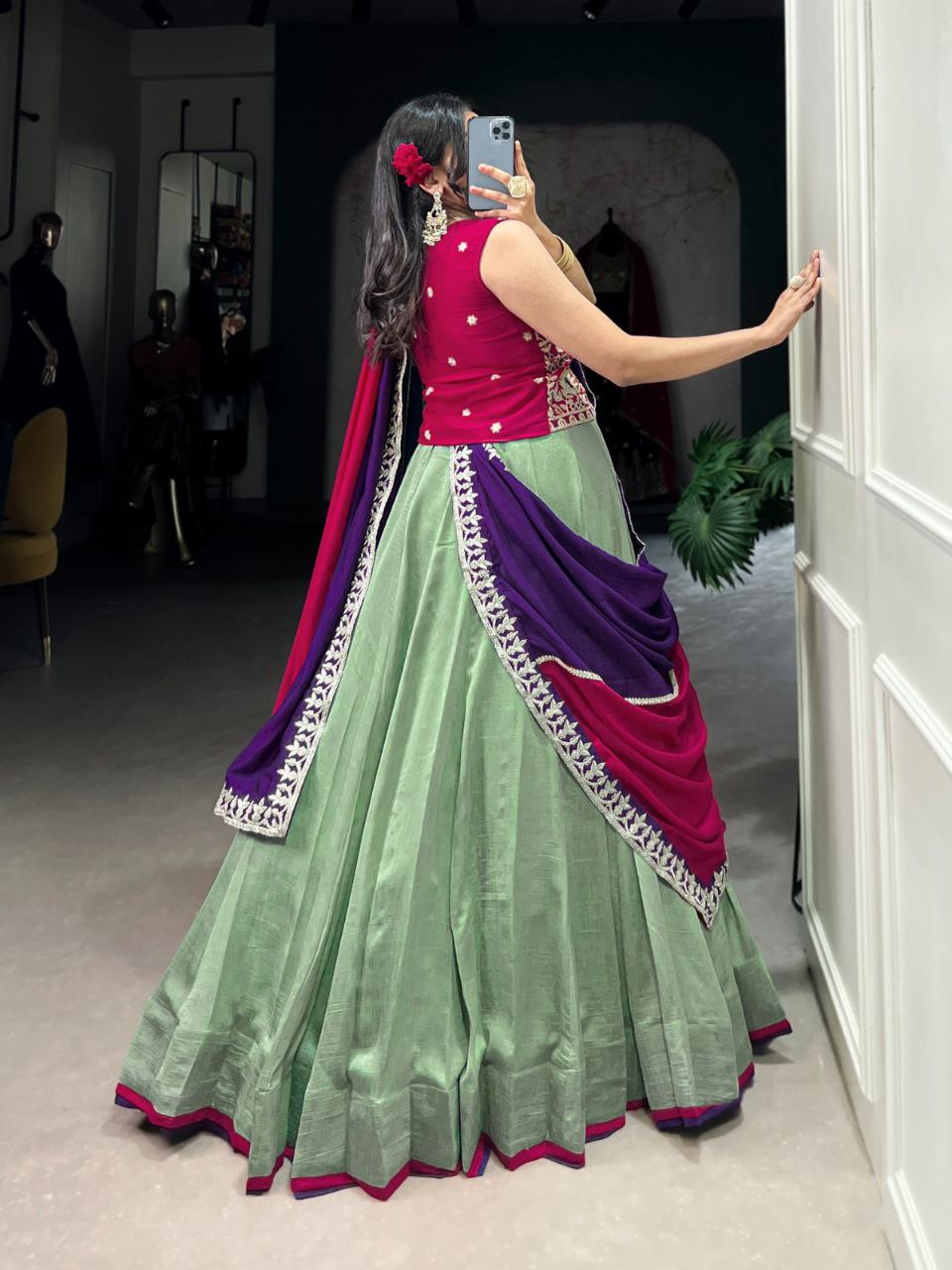 Exquisite Vichitra Silk Lehenga Choli with Sequins and Thread Embroidery