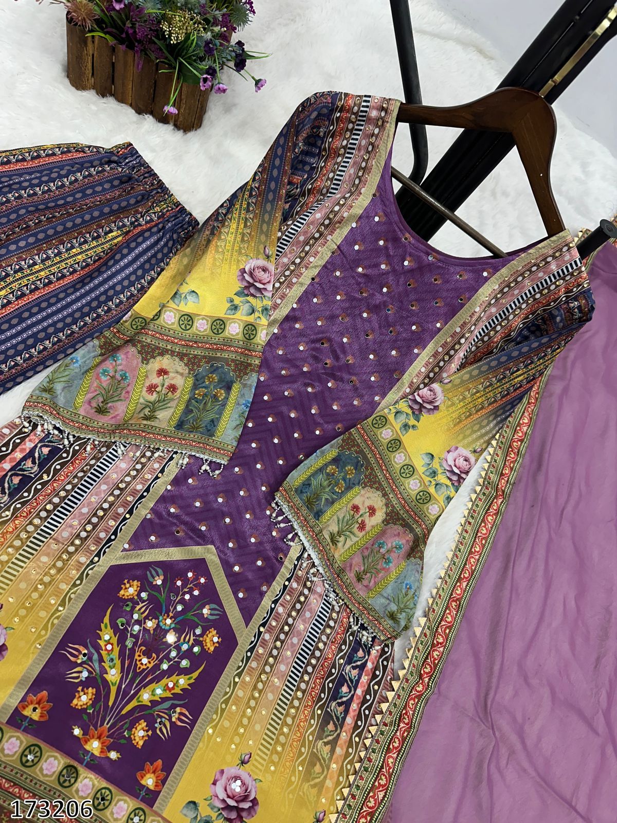 Fancy Digital Printed Chinon Silk Top-Palazzo with Dupatta