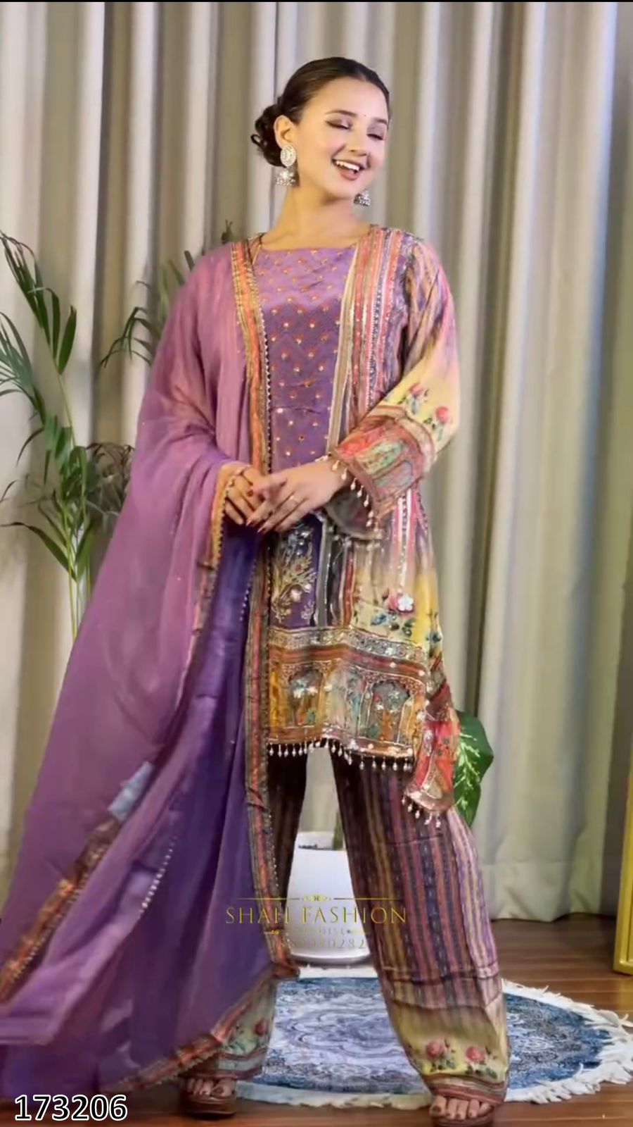 Fancy Digital Printed Chinon Silk Top-Palazzo with Dupatta