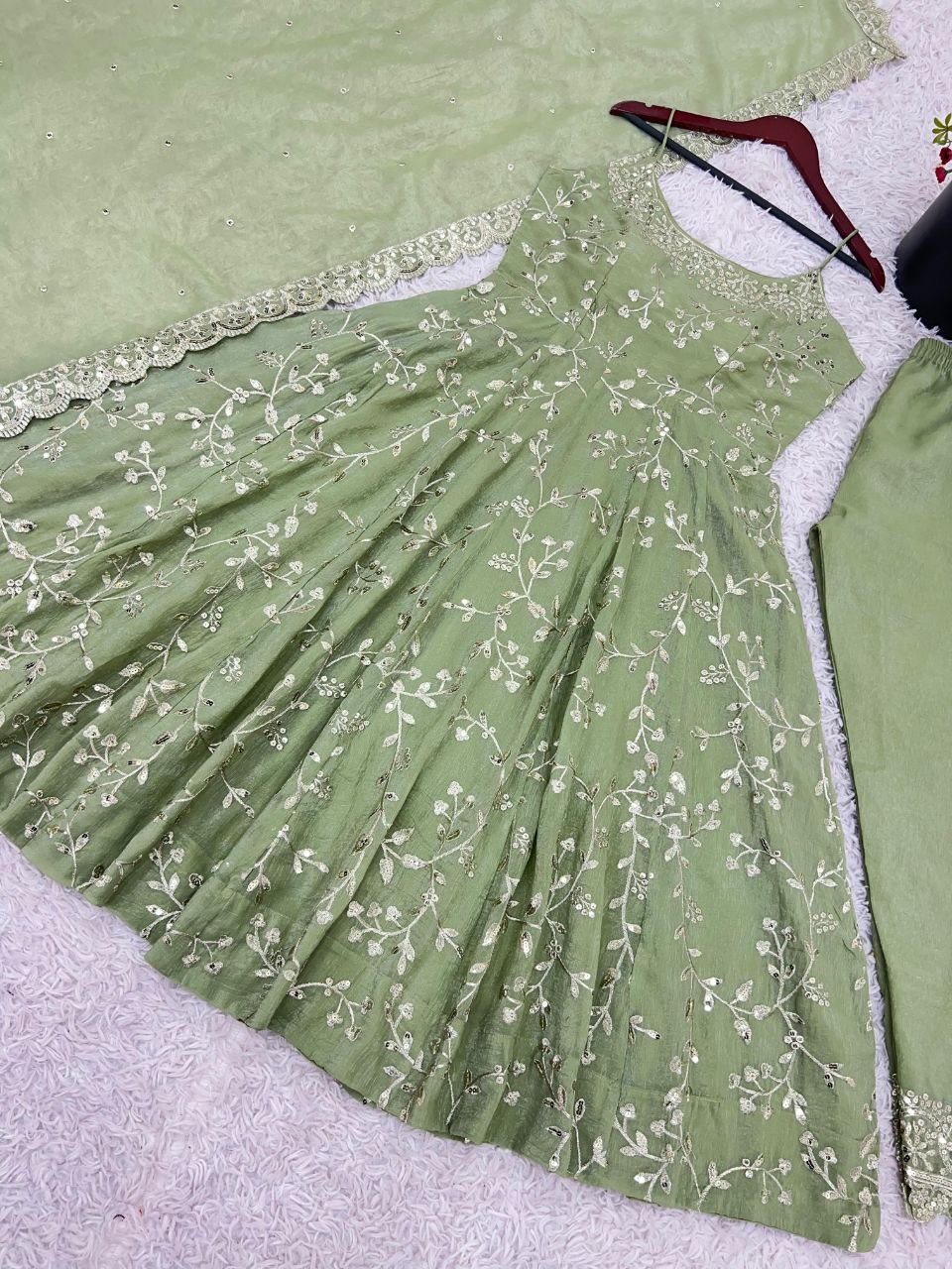 Fandy Silk Embroidered Gown with Dupatta | Sequence Work | Fully Stitched Party Wear