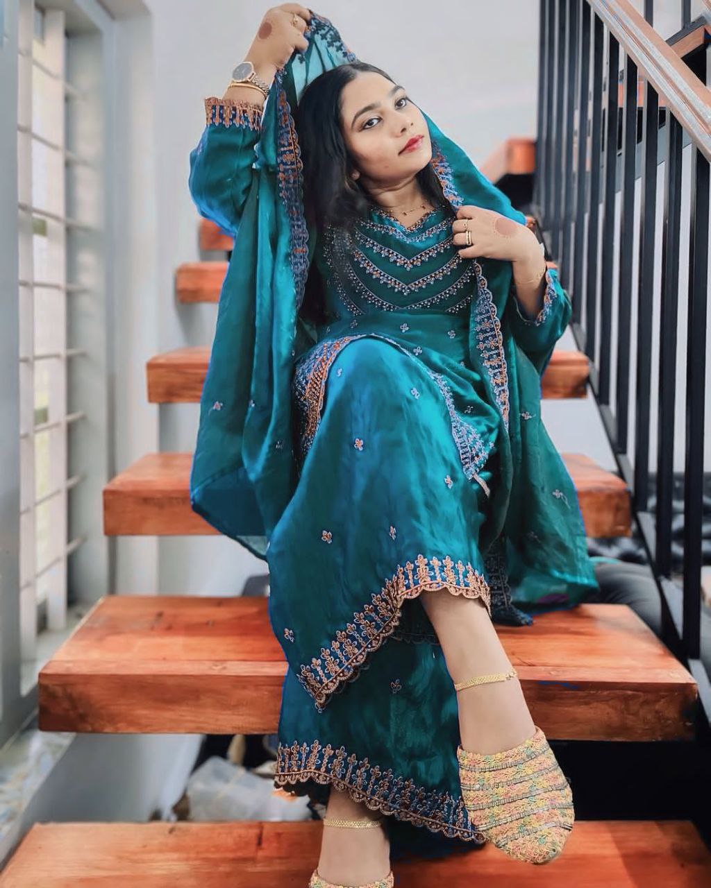 Fendi Silk Designer Suit Set with Sequin Embroidery & Dupatta | LCD Diamond Work