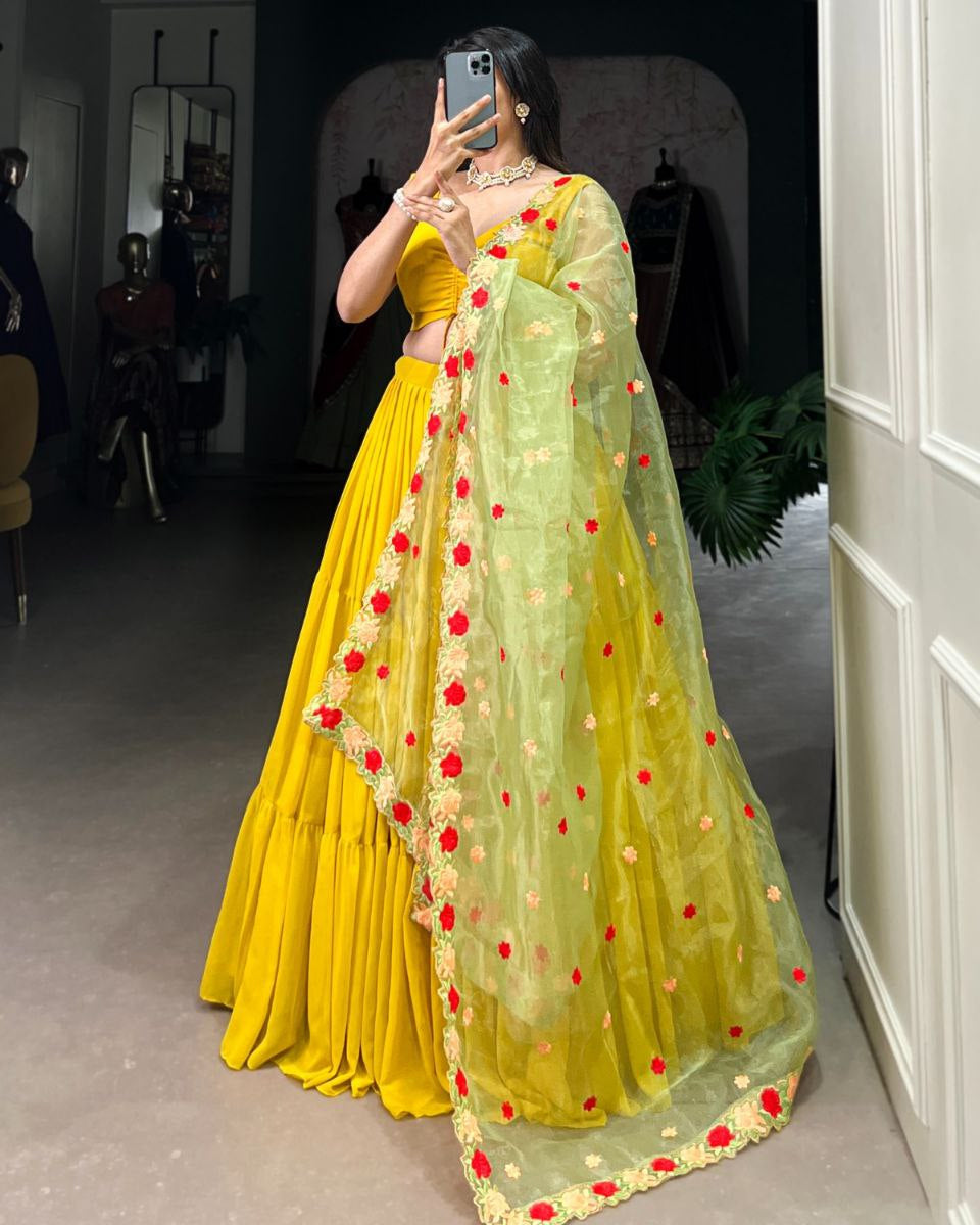 Flowy Georgette Wedding Lehenga Set – 9m Flair