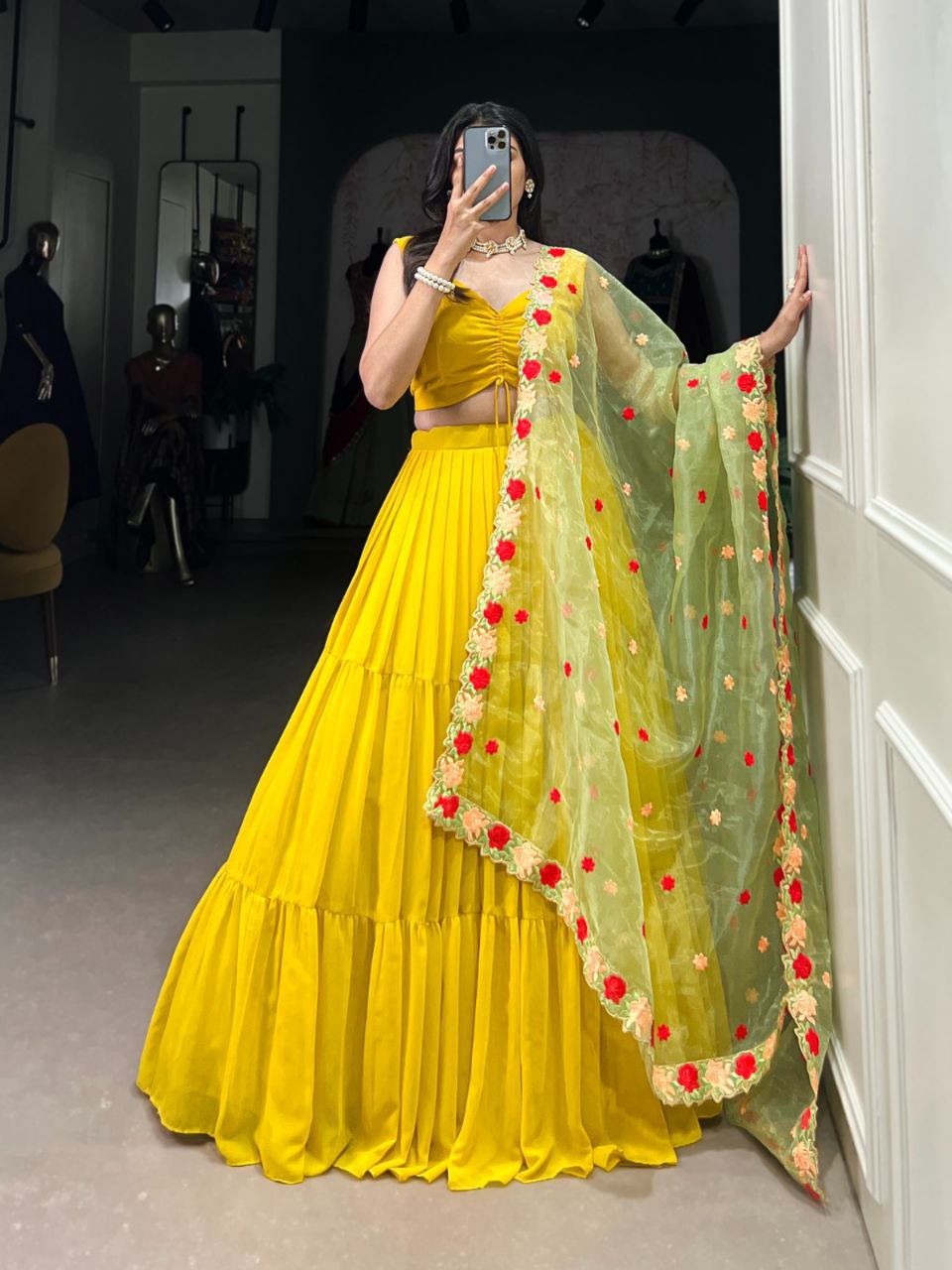 Flowy Georgette Wedding Lehenga Set – 9m Flair