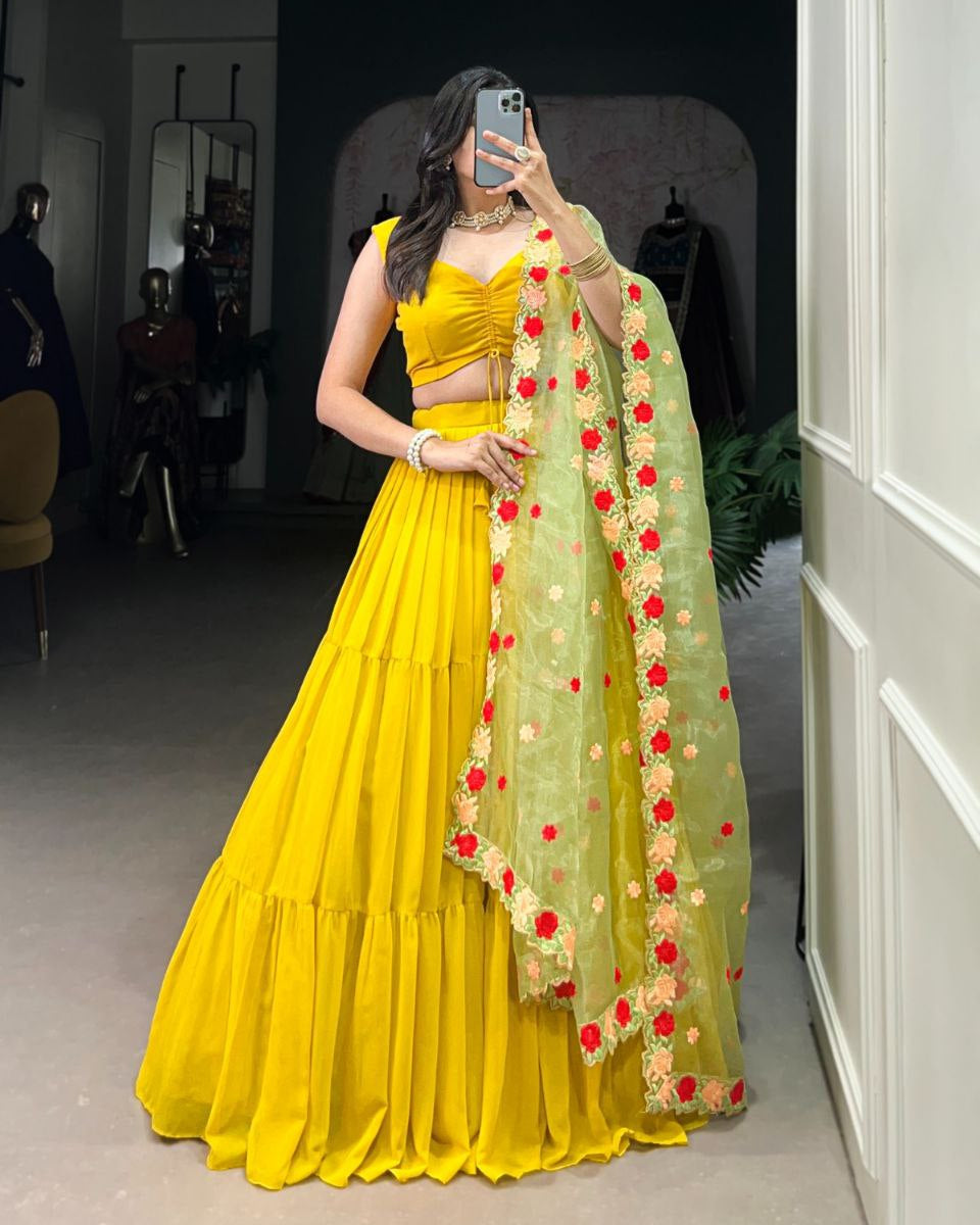 Flowy Georgette Wedding Lehenga Set – 9m Flair