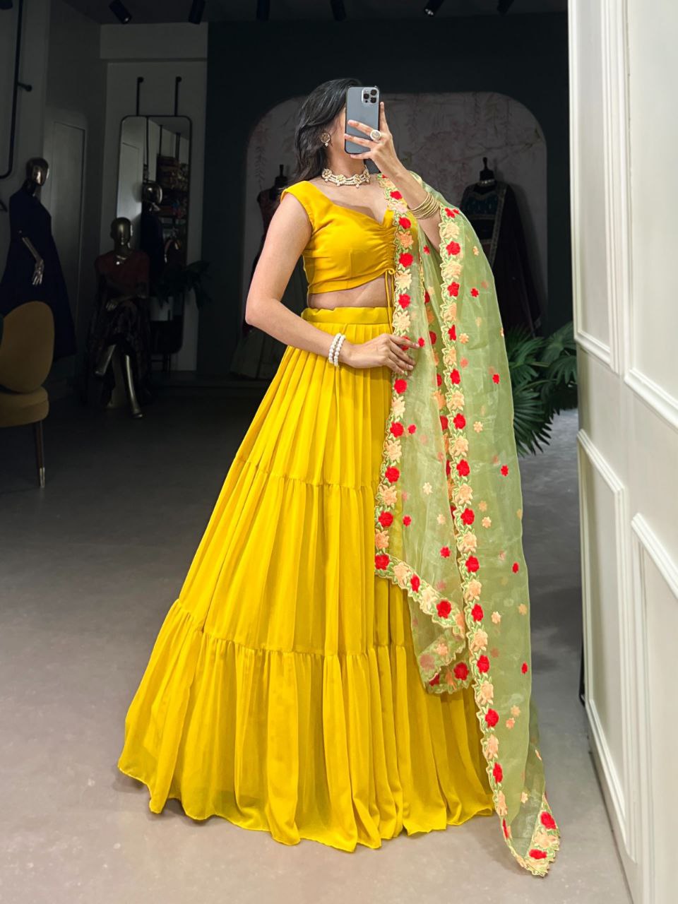 Flowy Georgette Wedding Lehenga Set – 9m Flair