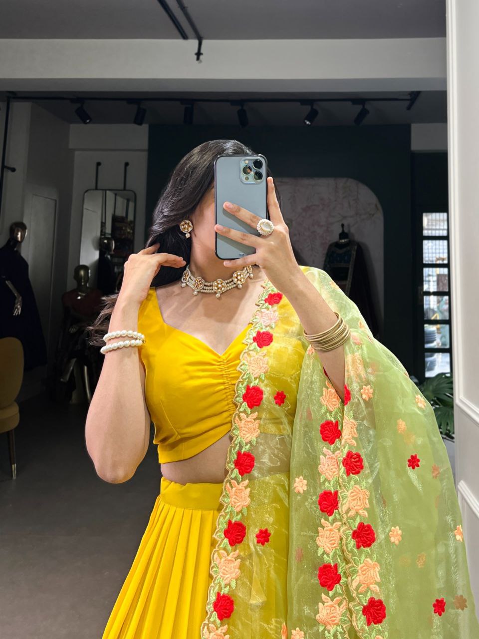 Flowy Georgette Wedding Lehenga Set – 9m Flair