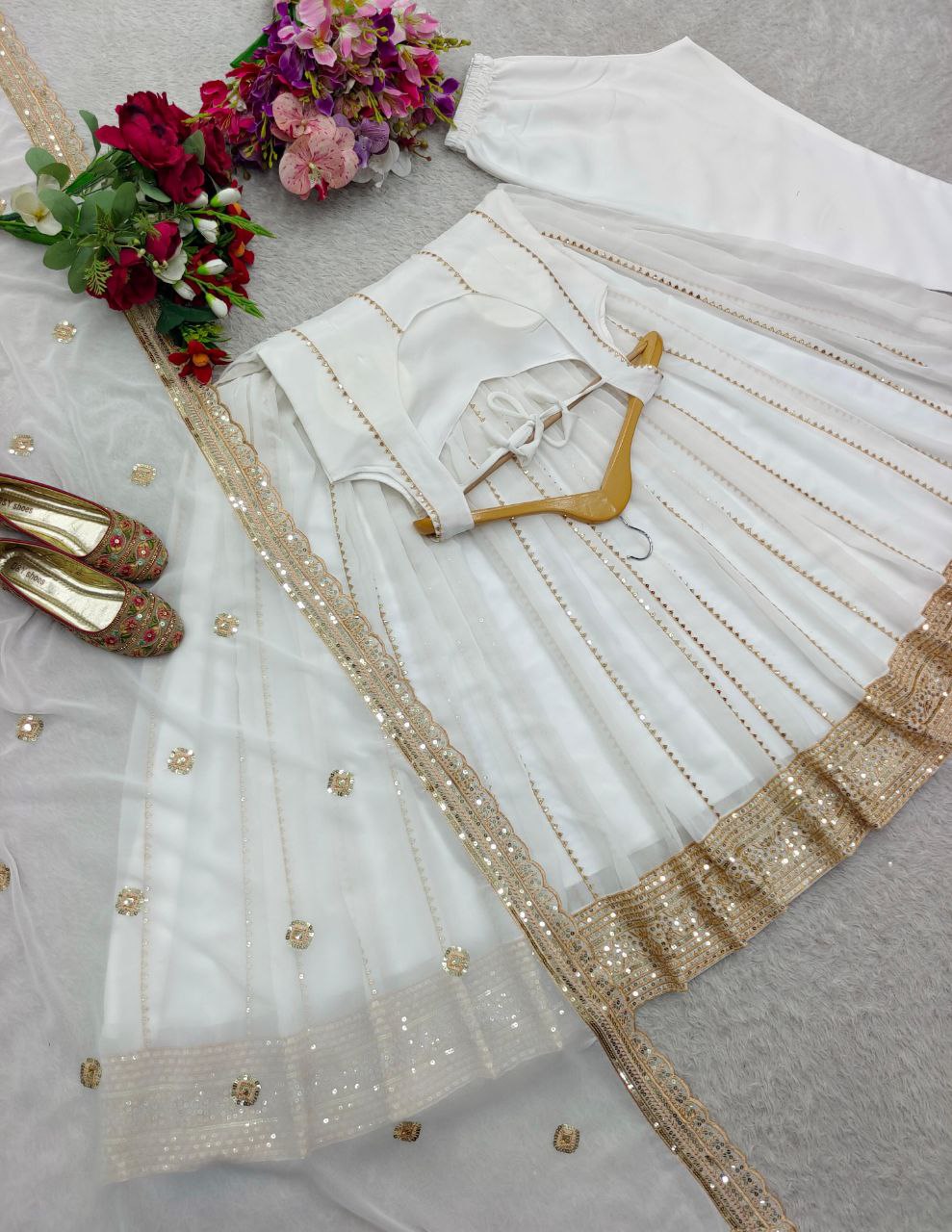 Fox Georgette Embroidered Gown-Pant with Dupatta Set | Summer Party Wear | Fully Stitched