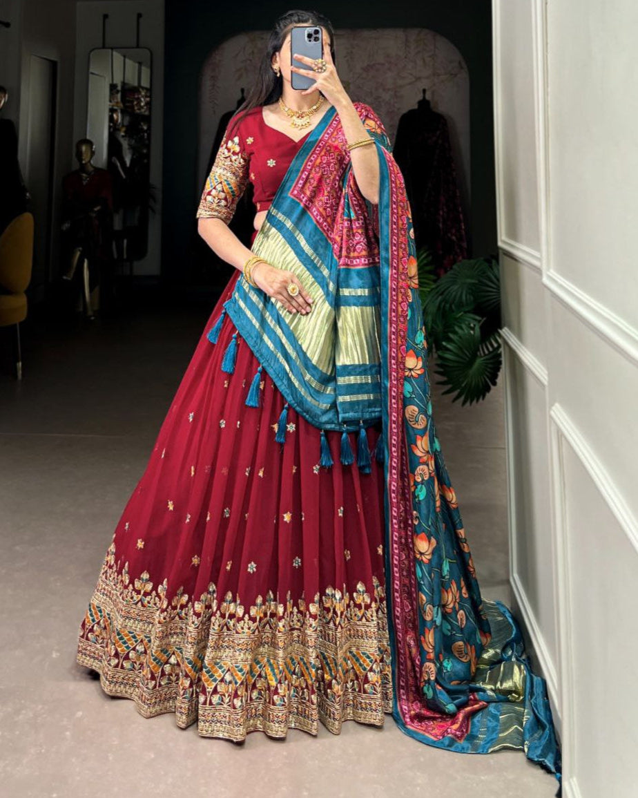 Georgette Embroidered Lehenga Choli with Gaji Silk Dupatta – Wedding Glamour