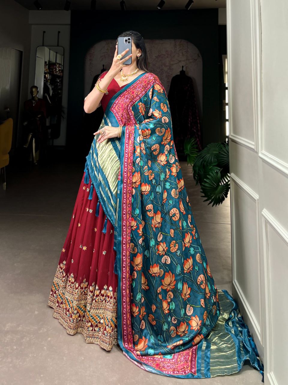 Georgette Embroidered Lehenga Choli with Gaji Silk Dupatta – Wedding Glamour