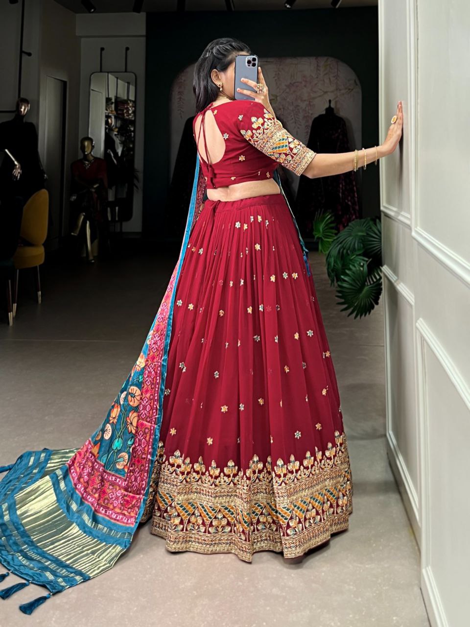 Georgette Embroidered Lehenga Choli with Gaji Silk Dupatta – Wedding Glamour