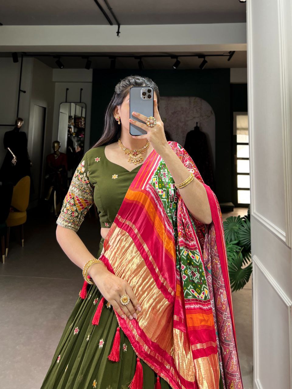 Georgette Embroidered Lehenga Choli with Gaji Silk Dupatta – Wedding Glamour