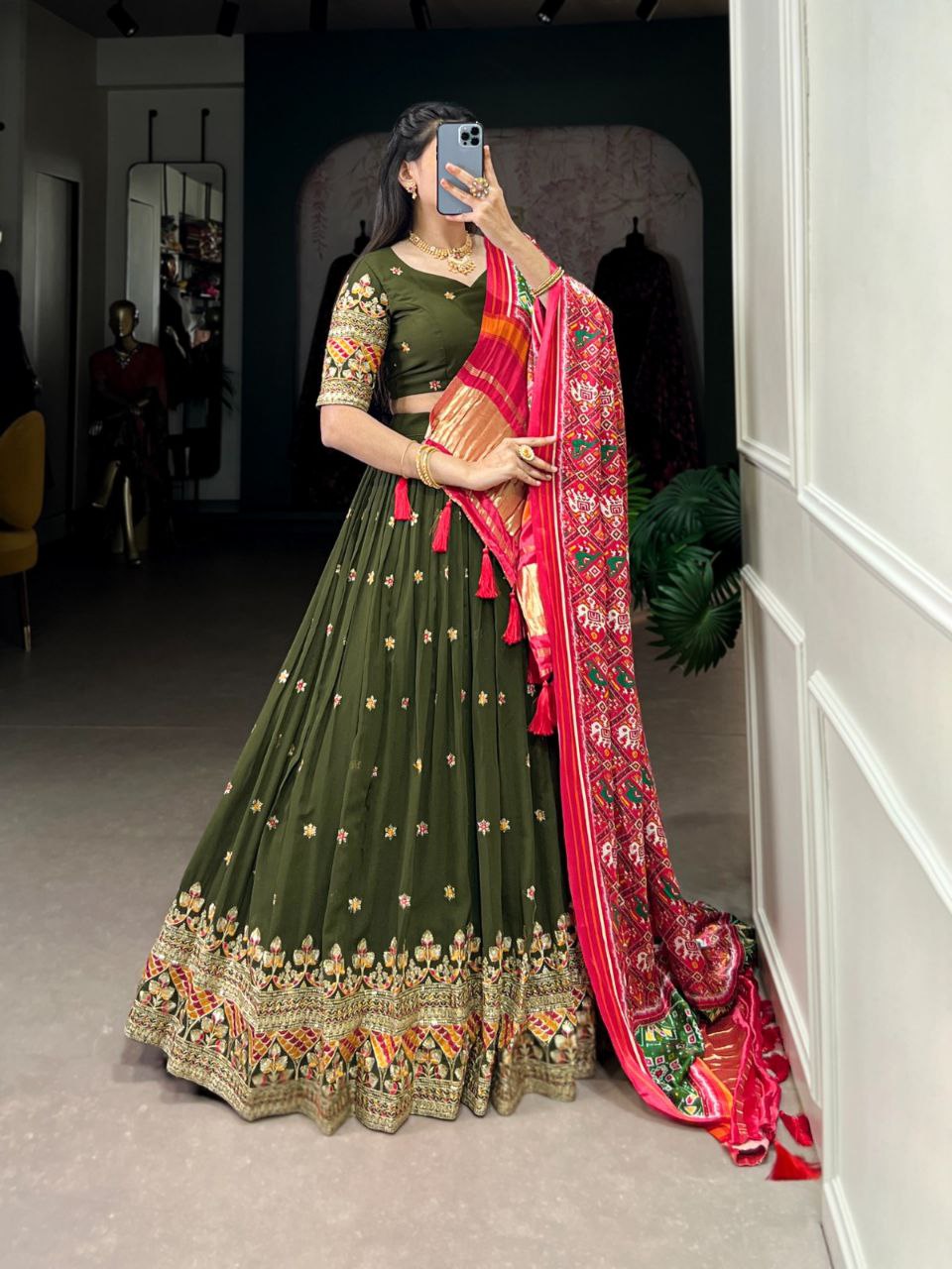 Georgette Embroidered Lehenga Choli with Gaji Silk Dupatta – Wedding Glamour