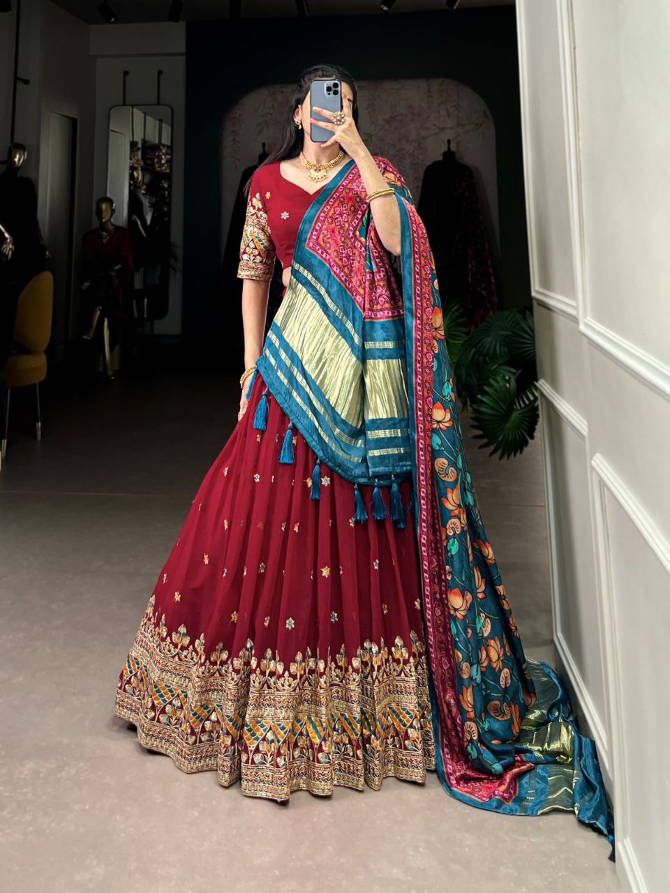 Georgette Embroidered Lehenga Choli with Gaji Silk Dupatta – Wedding Glamour