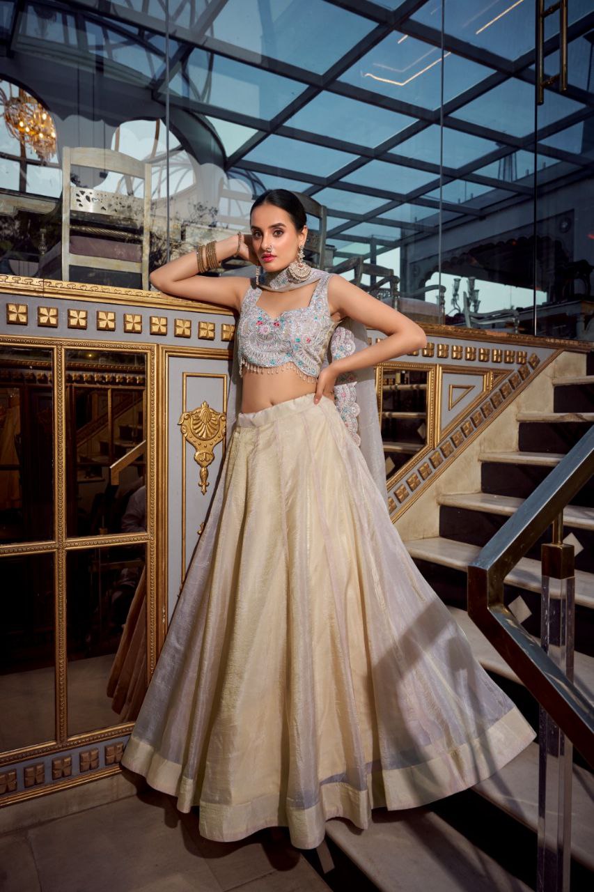 Gold Crush Bridal Lehenga Choli with Jarkan Diamond & Embroidery Work