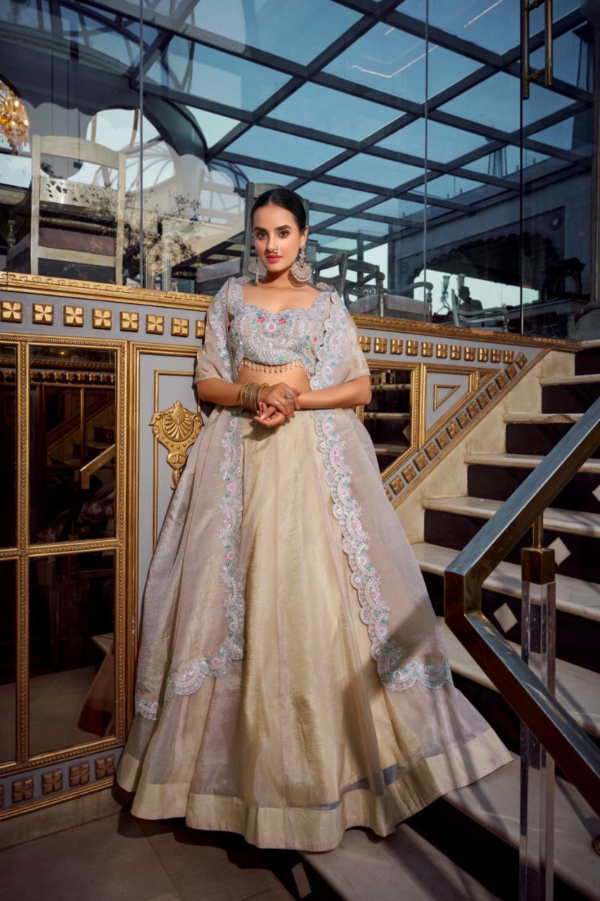 Gold Crush Bridal Lehenga Choli with Jarkan Diamond & Embroidery Work