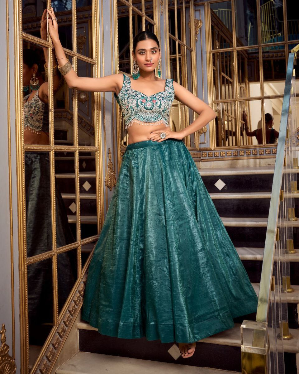 Gold Crush Bridal Lehenga Choli with Jarkan Diamond & Embroidery Work