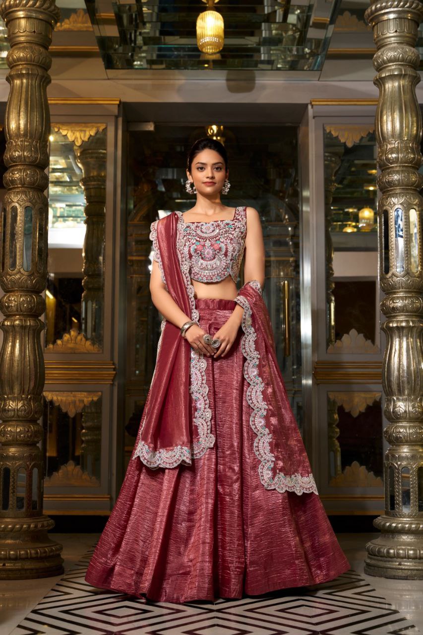 Gold Crush Bridal Lehenga Choli with Jarkan Diamond & Embroidery Work
