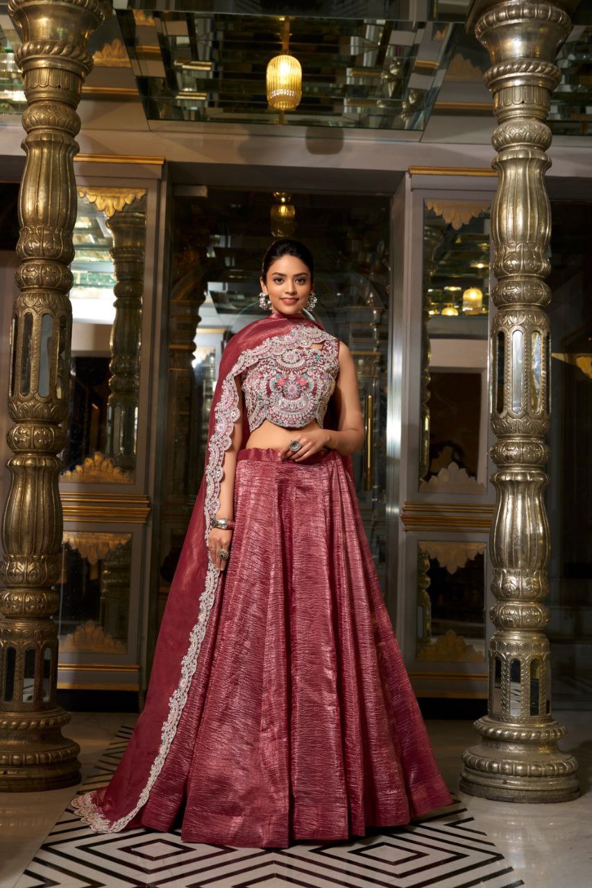 Gold Crush Bridal Lehenga Choli with Jarkan Diamond & Embroidery Work